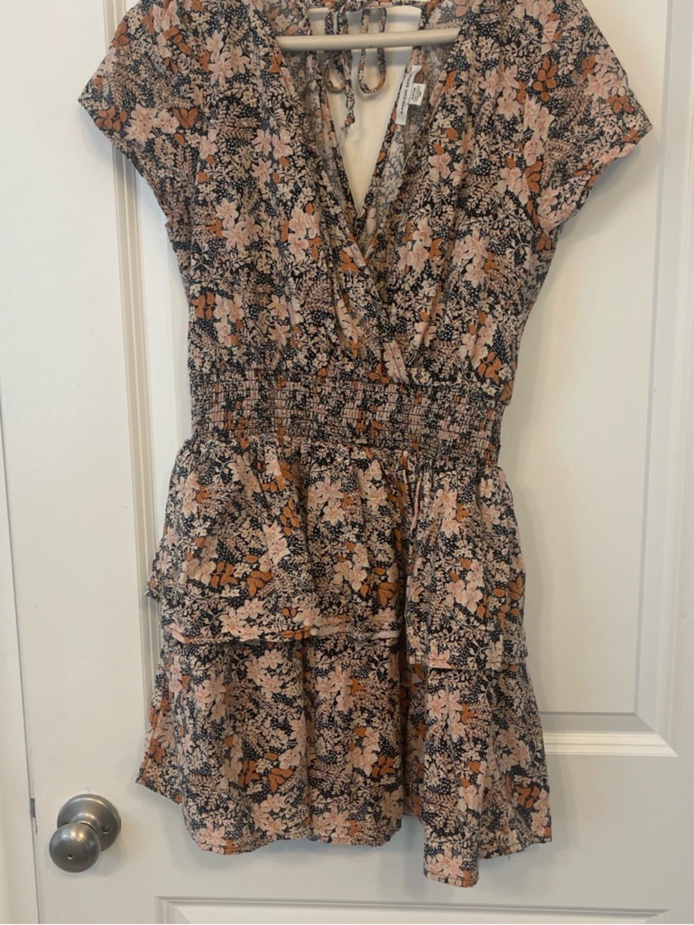 American Eagle Outfitters Peach and Black Floral Mini Dress